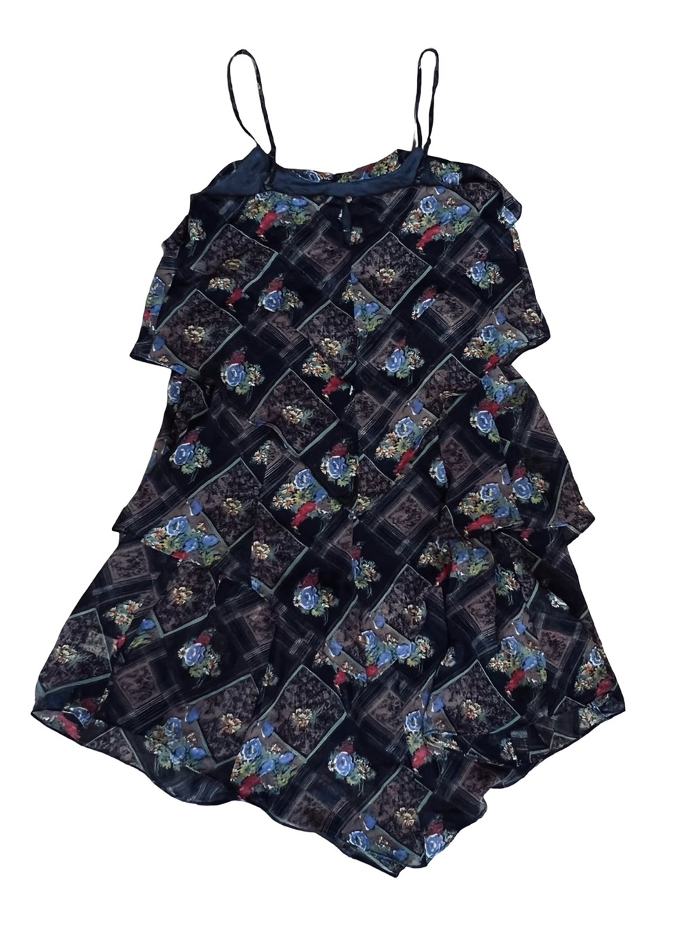 Free People Women’s 10 Floral Mini Dress Daisy Chain Plaid Chiffon Asymmetrical - Picture 8 of 13